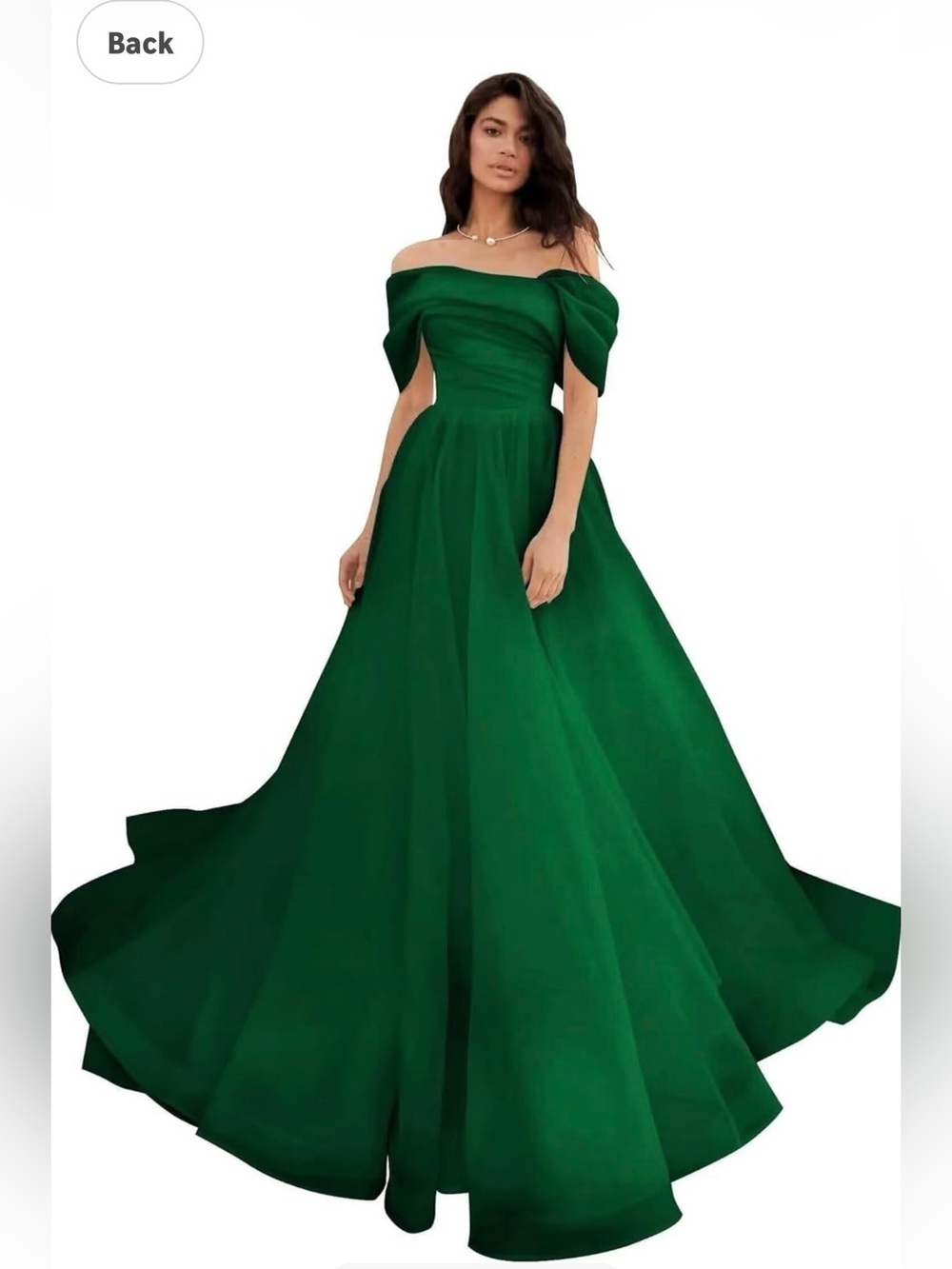 Off-Shoulder Deep Green Satin Maxi Gown
